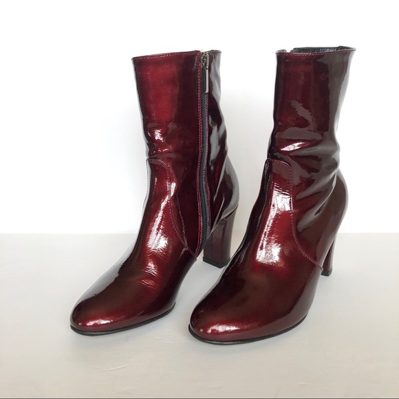 burgundy patent boots
